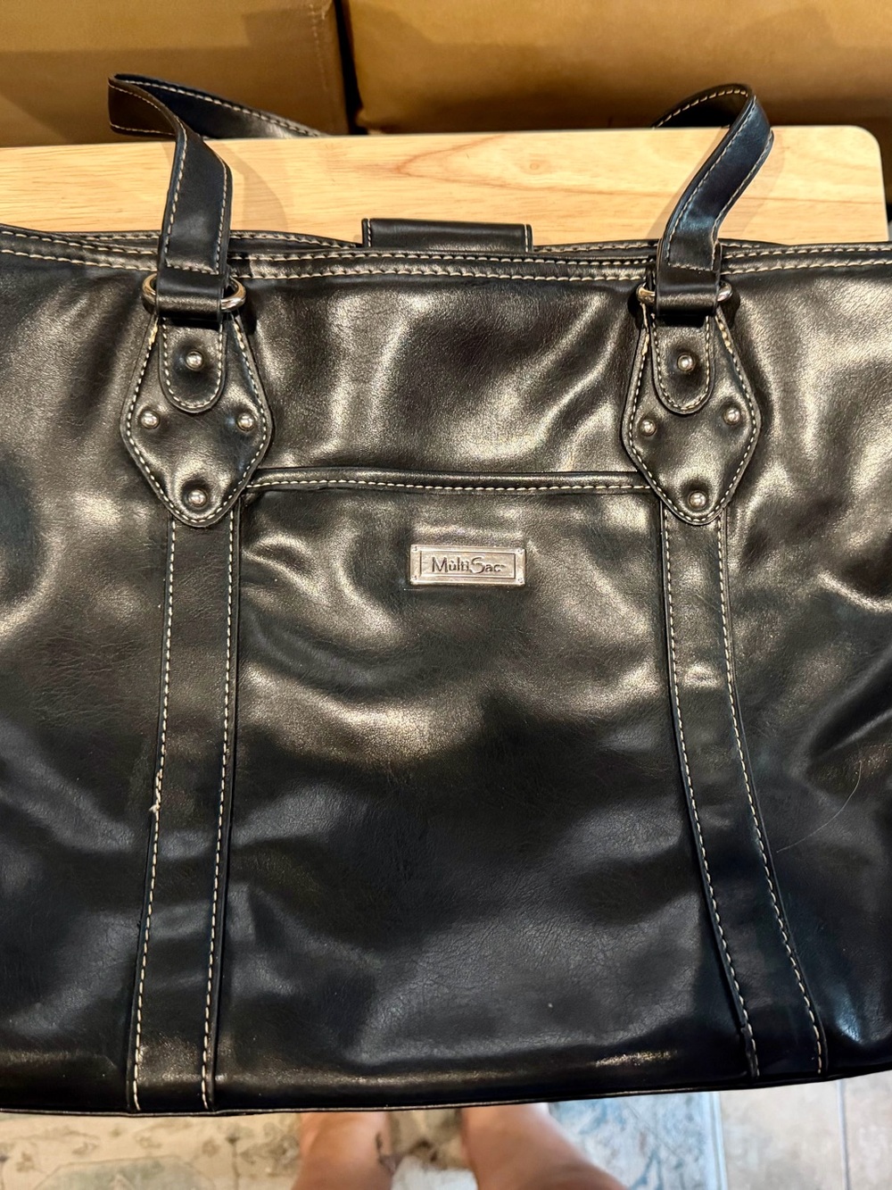 MultiSac Black Leather Tote Bag